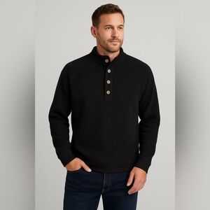 Straight Down Black Quarter Button Pullover Fleece Sweater Men’s XL‎